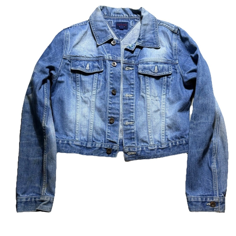 Vintage 90s Tommy Jeans Cropped Denim Jacket Womens Medium Y2K Blue Trucker